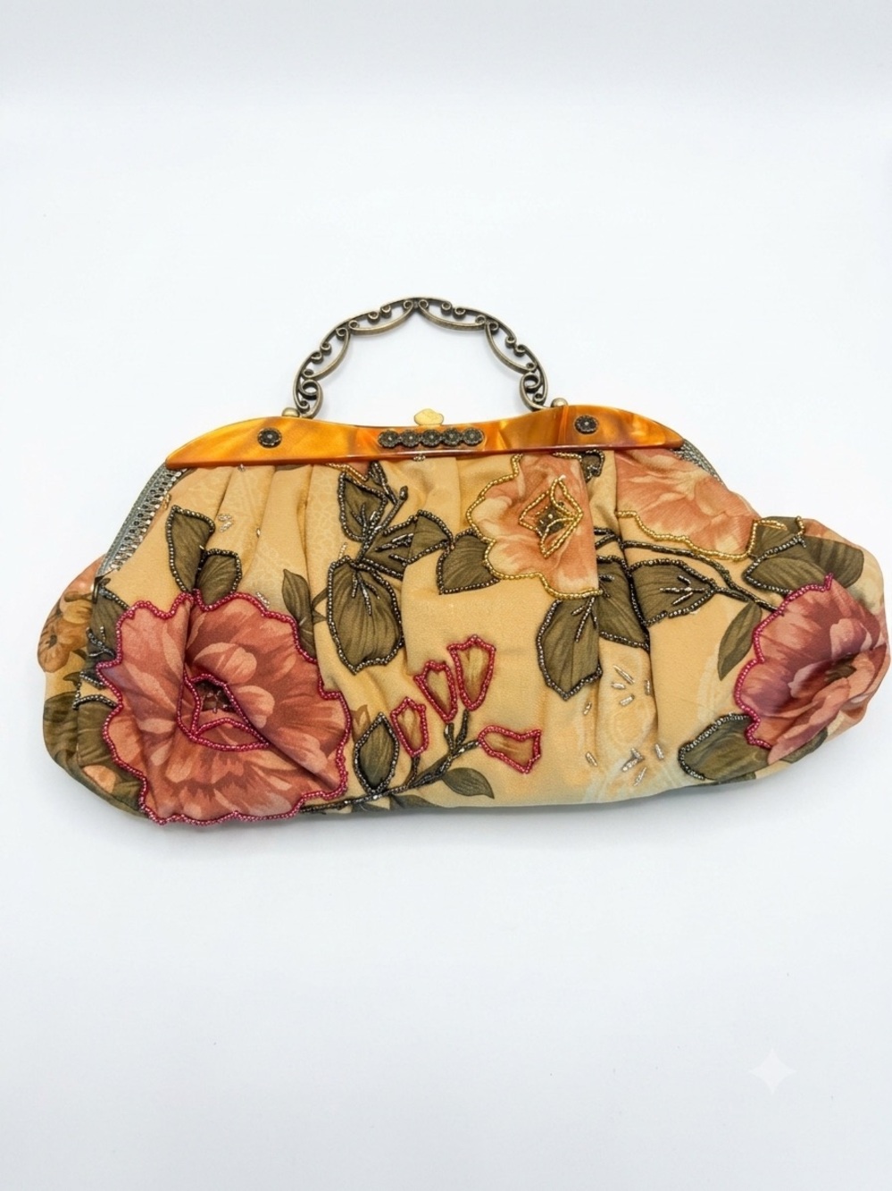Vintage Floral Embroidered Beaded Clutch